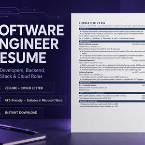 ATS Friendly Tech Resume Template Word | Software Engineer CV | Developer Programmer Resume | Editable Modern Tech CV Download