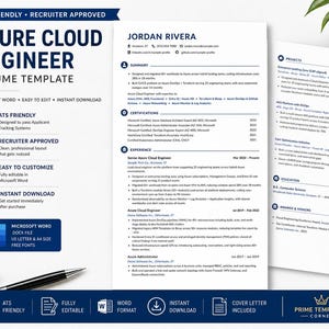 Azure Cloud Engineer Resume Template | ATS Friendly, Microsoft Word (Instant Download)