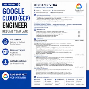 Google Cloud Engineer Resume Template | ATS Friendly, Microsoft Word (Instant Download)