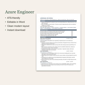 Modelo de currículo para Engenheiro de Nuvem Azure compatível com ATS | Word editável (Download instantâneo)