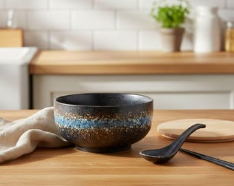 Ceramic Ramen Bowl Set, Large Ramen Bowl With Lid, Spoon & Chopsticks, Extra Large Noodle Bowl, Japanese Inspired Ceramic Bowl