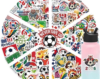 100PCS World Cup Football Stickers, Waterproof Vinyl Sports Decals for Water Bottle, Laptop, Helmet, Scrapbook, Kids & Adults