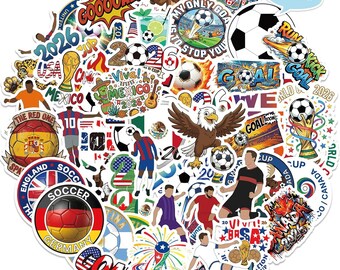 60PCS Soccer Sticker Pack, World Cup Decals for Water Bottle & Laptop, Waterproof Vinyl Stickers, Unique Multi-Nation Sports Fan Decor