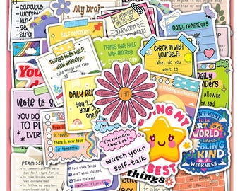 Positive Affirmation Sticker Sheet -Motivational Self Care Vinyl Decals 40 designs (4 Sheets)