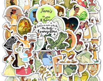 Princess Sticker Sheet and the Frog - Waterproof Vinyl Laptop Decals 40 designs (4 Sheets)