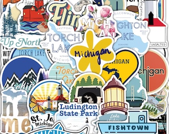 Michigan State Sticker Sheet - Waterproof Vinyl Decals 40 designs (4 Sheets).