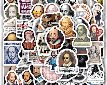 William Shakespeare Sticker Sheet | Literature & Quote Stickers | 15–60 Classic Art Stickers