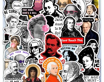 Sarcastic Historical Figure Sticker Sheet, Funny History Humor Vinyl Decals 40 designs (4 Sheets)
