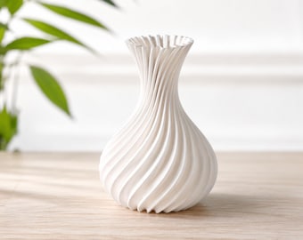 3D Printed Spiral Vase, Modern Scandinavian Home Decor, Minimalist Flower Arrangement (Decorative Use Only)