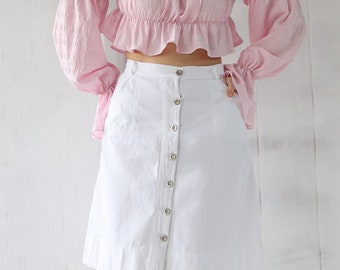 スカート 19th Hand Quilted White Cotton Skirt Embroidered cotton skirt - Women | MANGO Canada