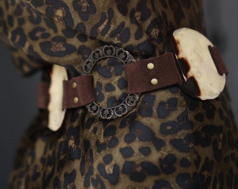 Vintage belt boho style brown suede medallion hip waist belt