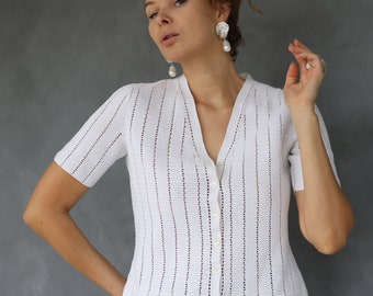 Vintage white cotton crochet button up cardigan sweater top