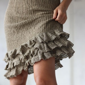 RALPH LAUREN Vintage beige knitted frilled hem high waist midi skirt