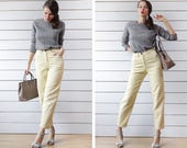 VALENTINO vintage pale eggshell yellow cotton corduroy straight leg high waist ankle crop jeans pants S