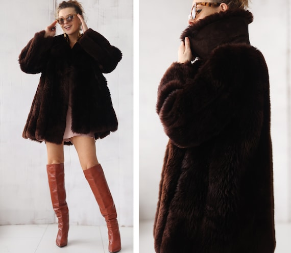 Vintage brown real fur genuine sheepskin warm win… - image 1