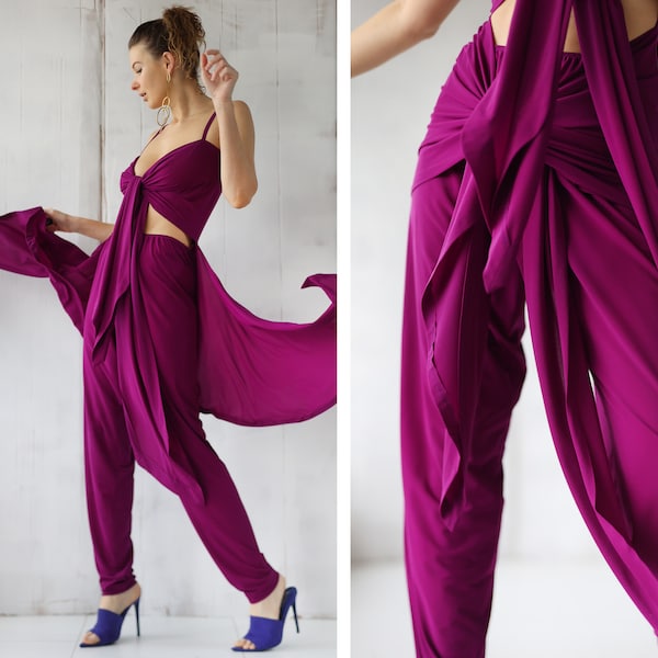 NORMA KAMALI Vintage purple two piece set trousers sleeveless top suit