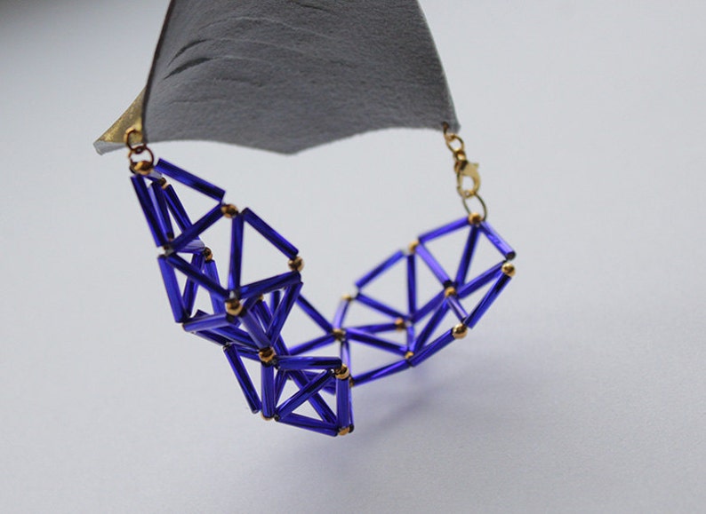 Handmade purple bead and gold leather geometric bracelet image 5