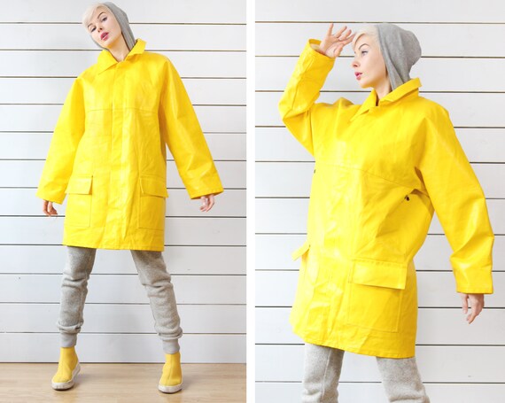 Vintage bright yellow vinyl warm lined unisex tren