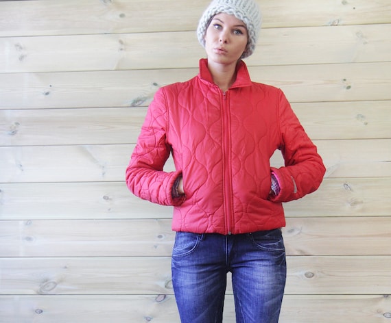 CALVIN KLEIN Vintage Bright Red Warm Fitted Quilted Simple Etsy