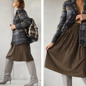 Vintage khaki high waist pleated full midi skirt XS