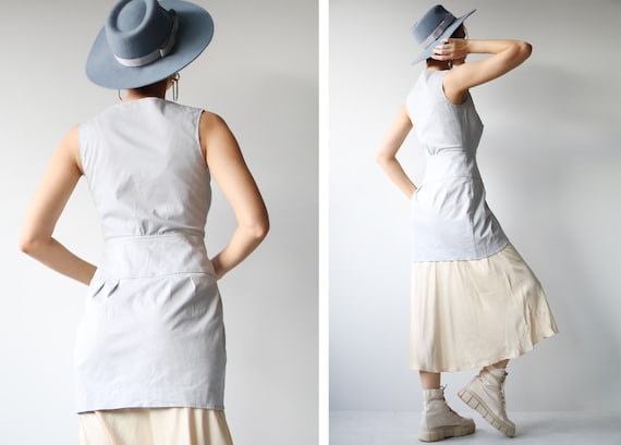Vintage grey cotton sleeveless tunic vest top XS - image 3