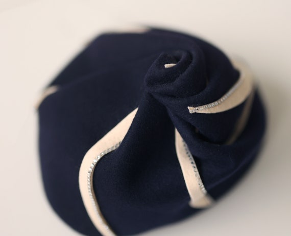 Vintage blue white rhinestone wool felt lady's hat - image 7