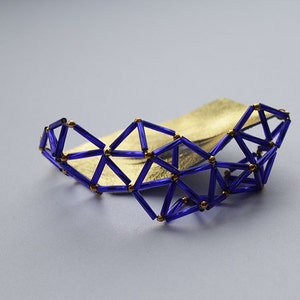 Handmade purple bead and gold leather geometric bracelet image 4