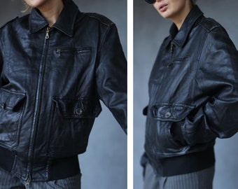 Vintage schwarze Lederjacke für Herren L
