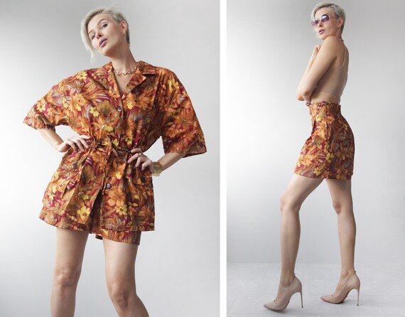 Italian vintage brown red yellow botanical floral