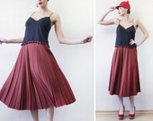Finnish vintage terracota red brown accordion pleated ankle length midi skirt XS