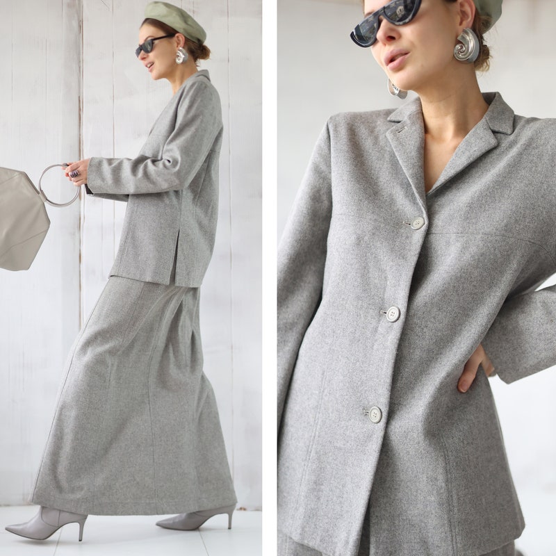 Patchwork Blazer & Pleated Skirt 2Pcs