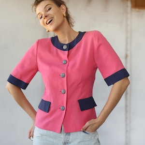 BALENCIAGA Vintage-Blazer rosa blau Kurzarm-Top S Bild 1