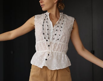 CHLOE vintage white cotton silk button up sleeveless blouse top S