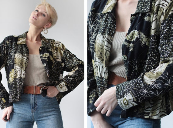 Vintage quilted patchwork rayon bomber jacket