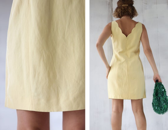 LAURA ASHLEY Vintage yellow silk linen scallop ne… - image 2