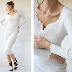 chinese dress ladies Milk Long Sleeve Ribbed Knit Midi Dress — SOLMAR main image 1