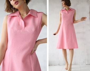 Vintage pink sleeveless simple day midi dress S