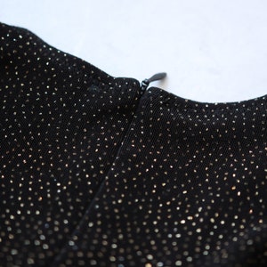 80s Vintage black gold dot print defined bustier above the knee length midi dress S image 8