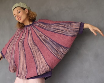 Vintage sweater purple pink striped batwing sleeve knitted top