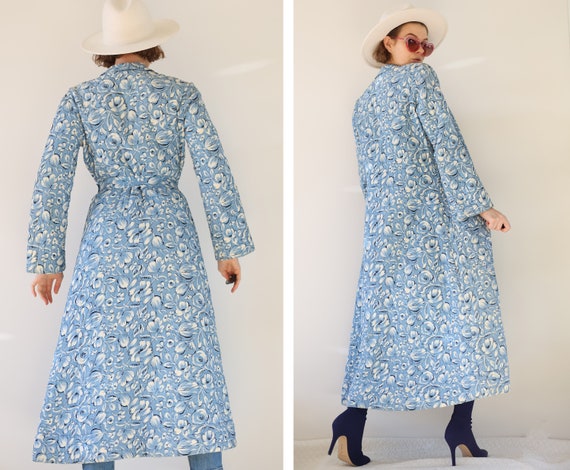 50s Italian Vintage quilted blue white floral war… - image 4