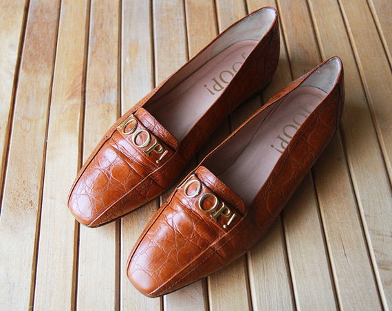Vintage embossed brown leather slip on JOOP! monog