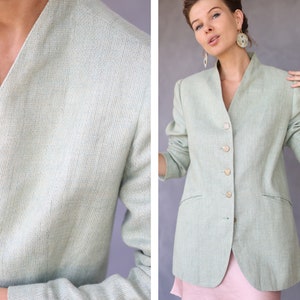 Vintage light green simple chic minimalist blazer jacket M image 1