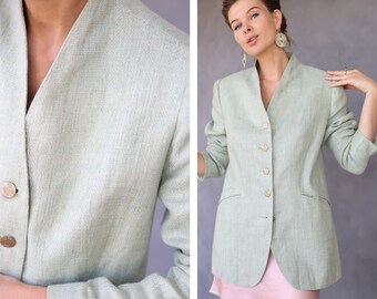 Vintage light green simple chic minimalist blazer jacket M