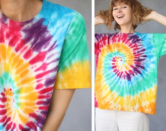 Vintage colorful tie dye cotton short sleeve simple summer T shirt tee top M