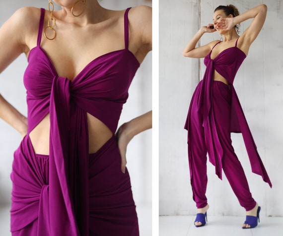 NORMA KAMALI Vintage purple two piece set trouser… - image 2