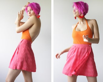 SISLEY Vintage pink semi sheer wrap around high waist short mini skirt XS