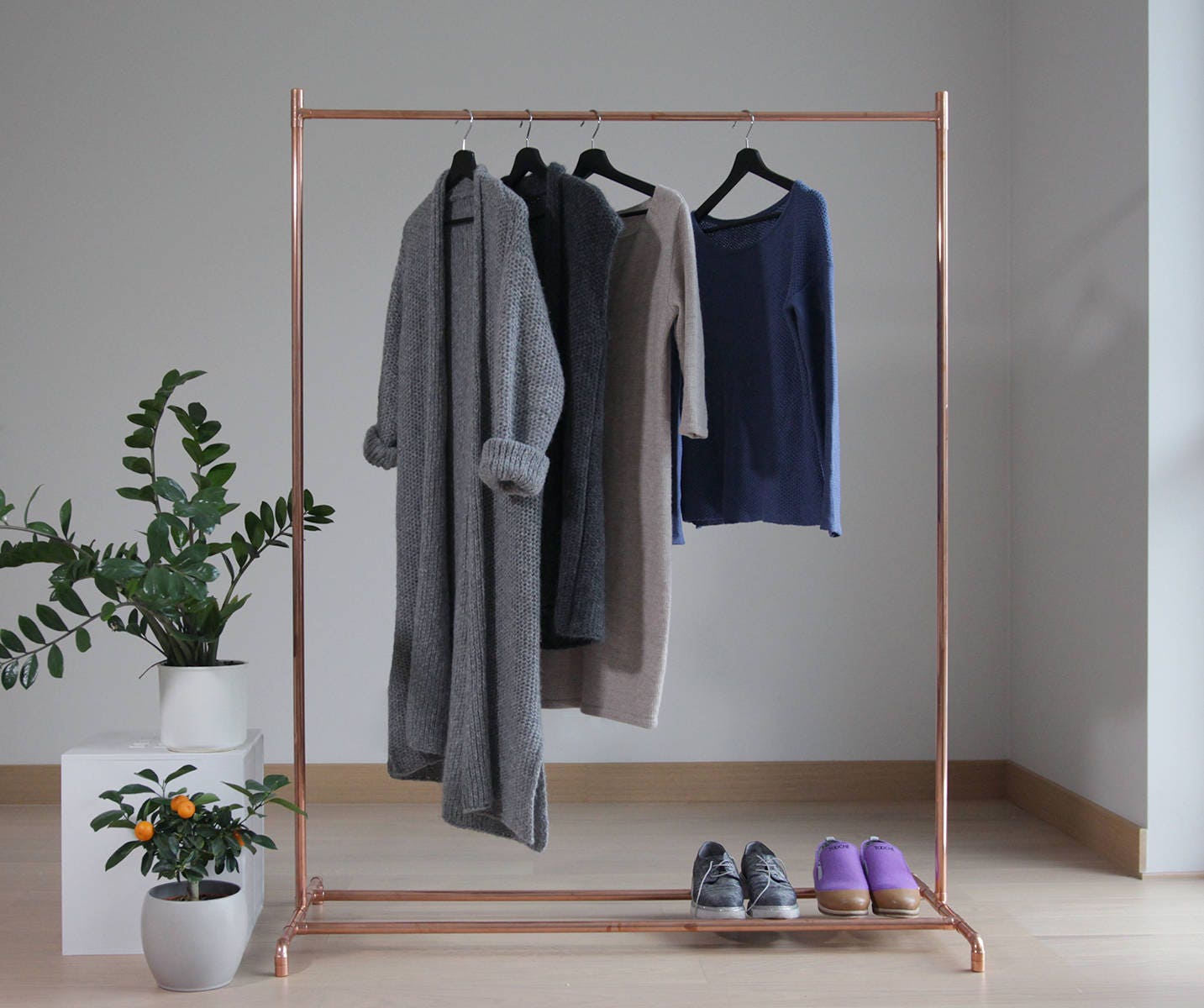 Handmade Minimalist Industrial Interior Pure Copper Rose Gold Tone Clothes Hanger Display Frame Rack Wardrobe Storage Stand Rail Etsy