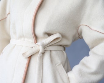 Finnish Vintage white wool belted hip length jacket coat