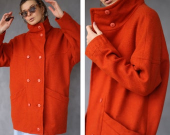 Vintage orange wool hip length jacket coat