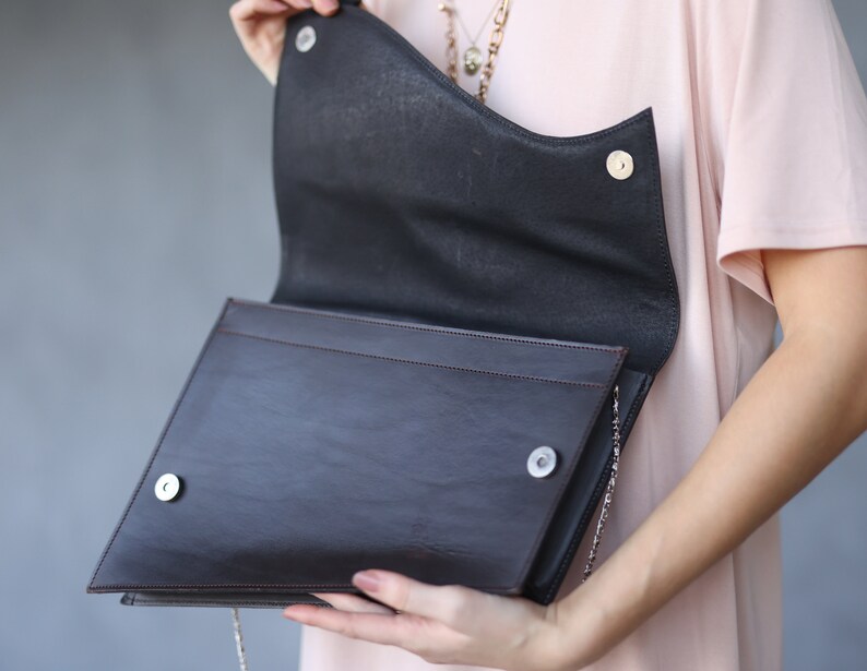 Swiss Vintage brown leather irregular geometric minimalist clutch bag image 5